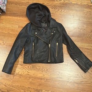 Blank Hooded Leather Jacket with Rose Gold Detail